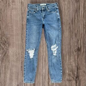 Topshop Moto Jamie Petite High Rise Distressed Skinny Jeans Blue W26 L28